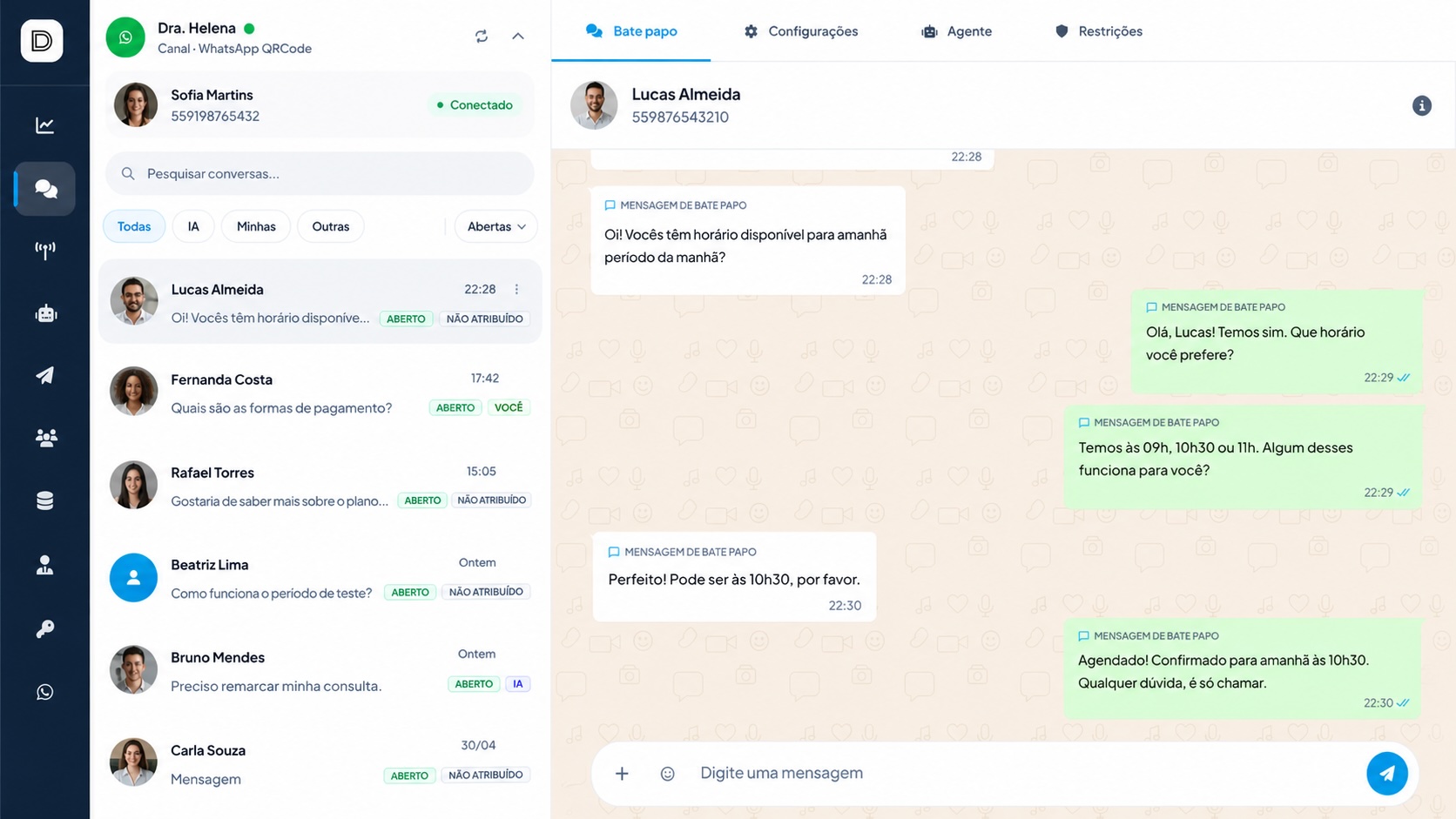 Interface de bate-papo do Datafy Chats